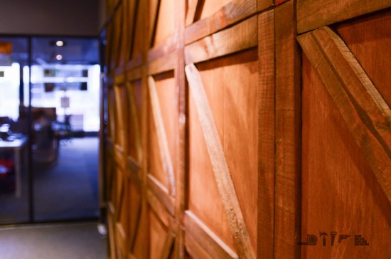 Feature wall of recycled wood 
